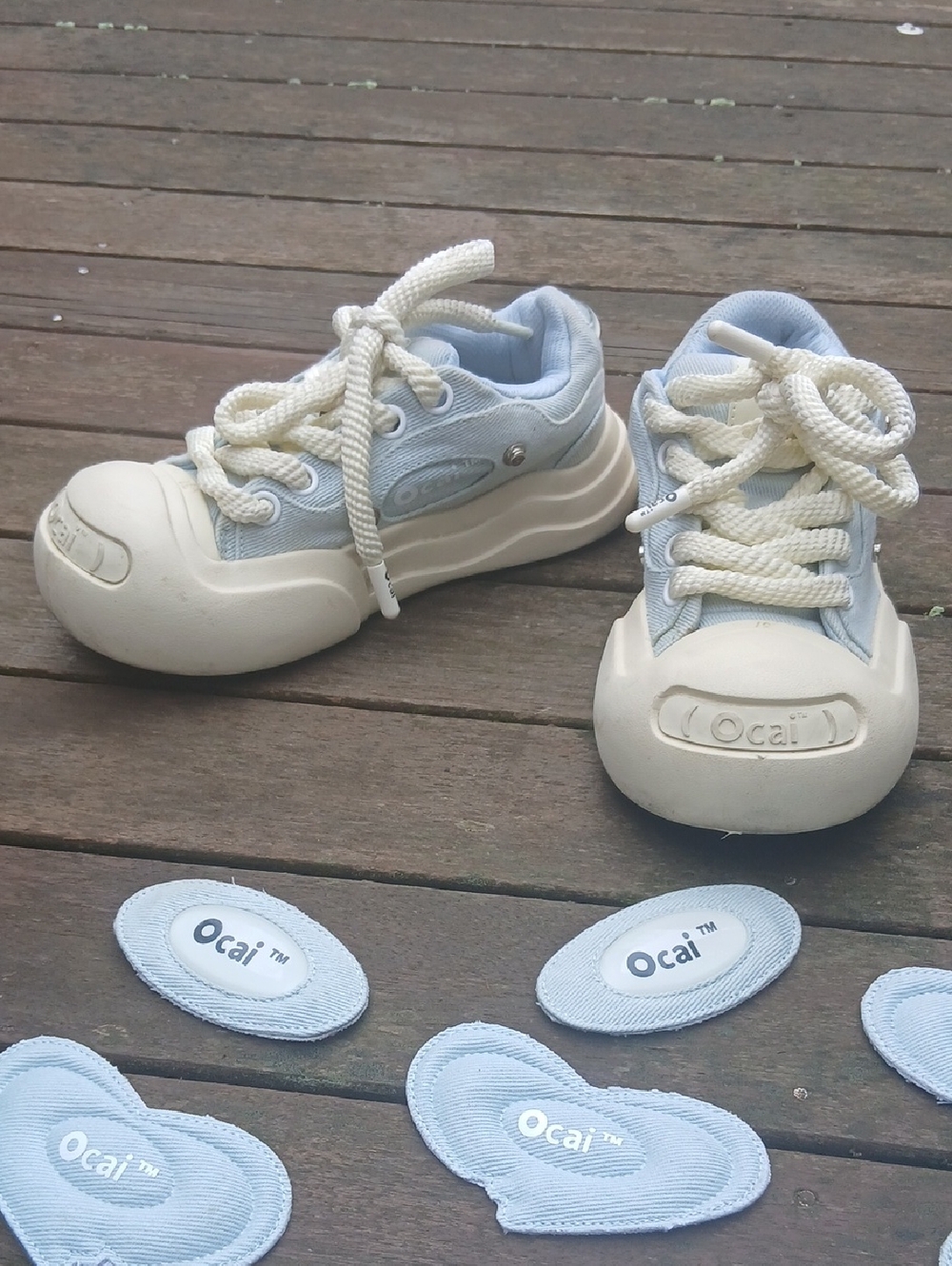 Ocai Womens Seasalt Blue and Cream Smile Lace-Up Sneakers With Attachments